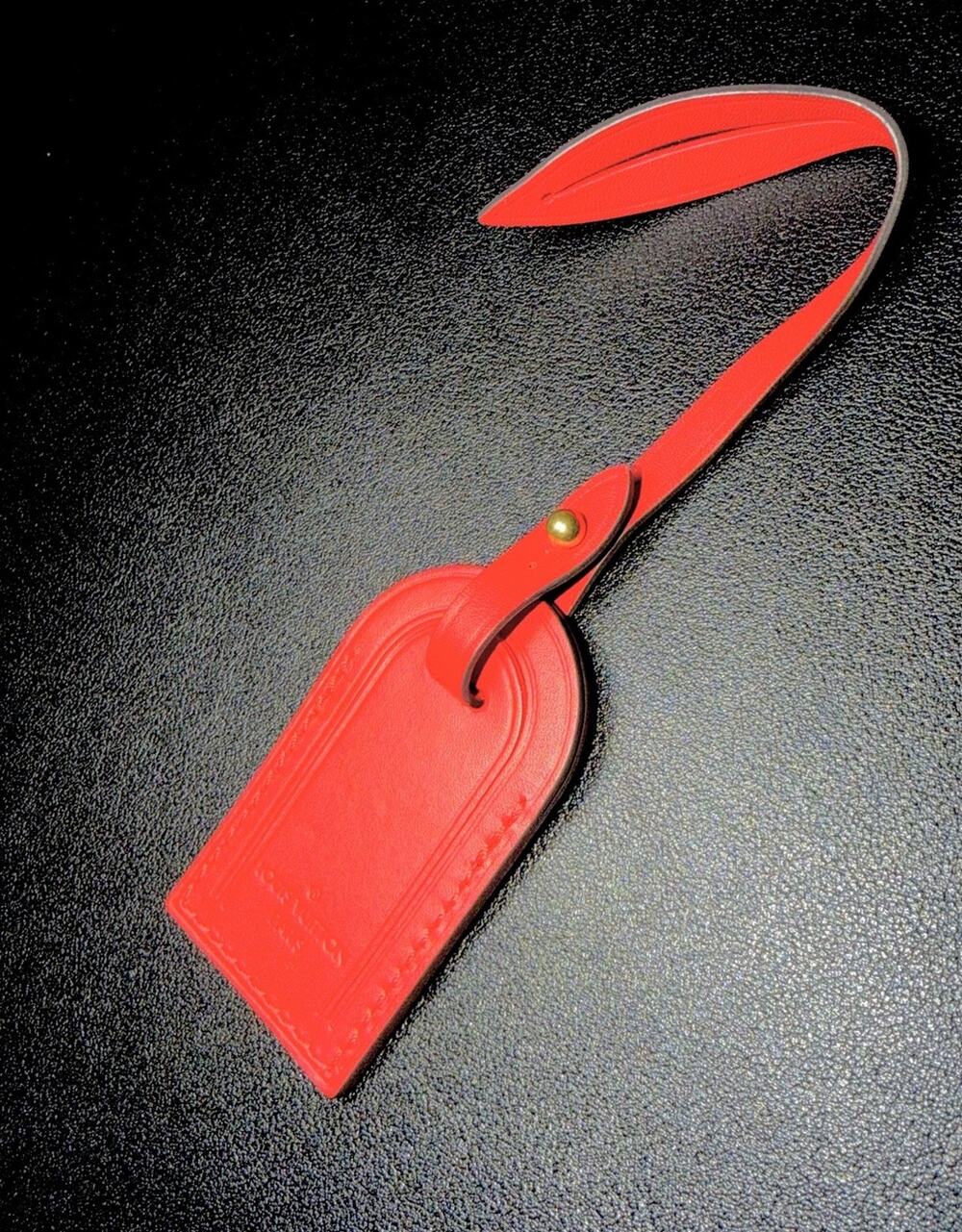 Louis Vuitton Red Leather Name Tag w/ YM Initials Goldtone Small Bag Charm🌟